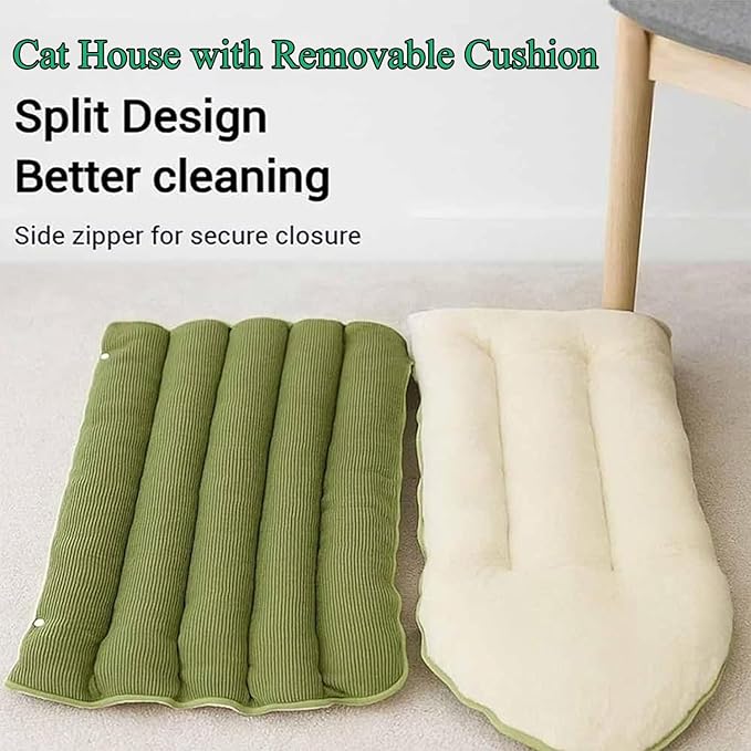 Expectation Cat Bed, Removable and Washable Winter Closed-Off Cat Bed, Soft Fluffy Warm Autumn/Winter Cats House, Washable Non-Slip Pet Sleeping Bag for Indoor Cats Small Dogs (Beige,Medium)