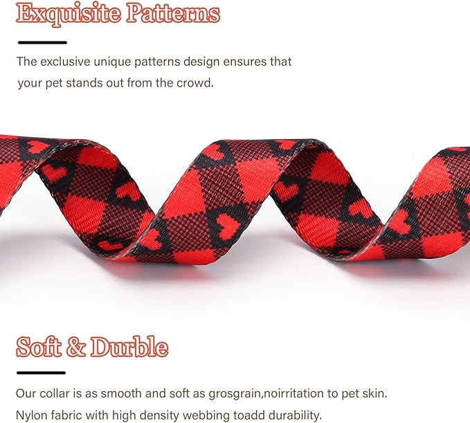 Love Pattern Dog Collar with Buckle Adjustable Safety Nylon Collars for Small Medium Large Dogs, Cute Stylish Girl Boy Christmas Dog Collar(Red Heart,S)