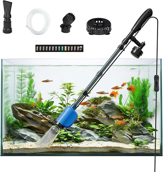 6-in-1 Electric Aquarium Gravel Cleaner, 530GPH Fish Tank Vacuum with Water Changer, Sand Washer & Debris Remover, Quiet 32W Pump & Telescopic Pole for Freshwater & Saltwater Tanks (Blue)