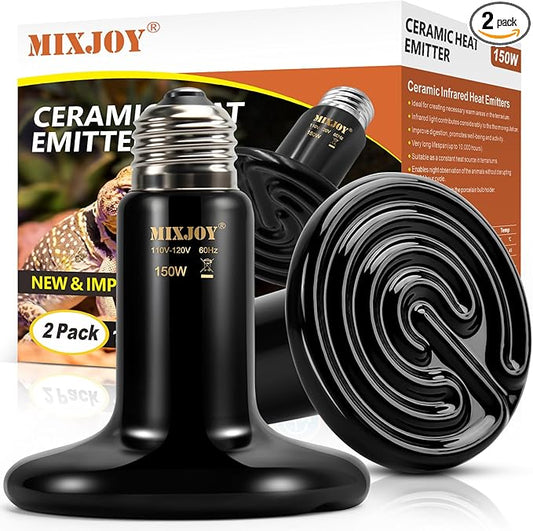MIXJOY 150W Ceramic Heat Emitters - 2Pack No Light Reptile Heat Bulbs for Gecko, Lizard, Bearded Dragon, Turtle, Snake & Chicken