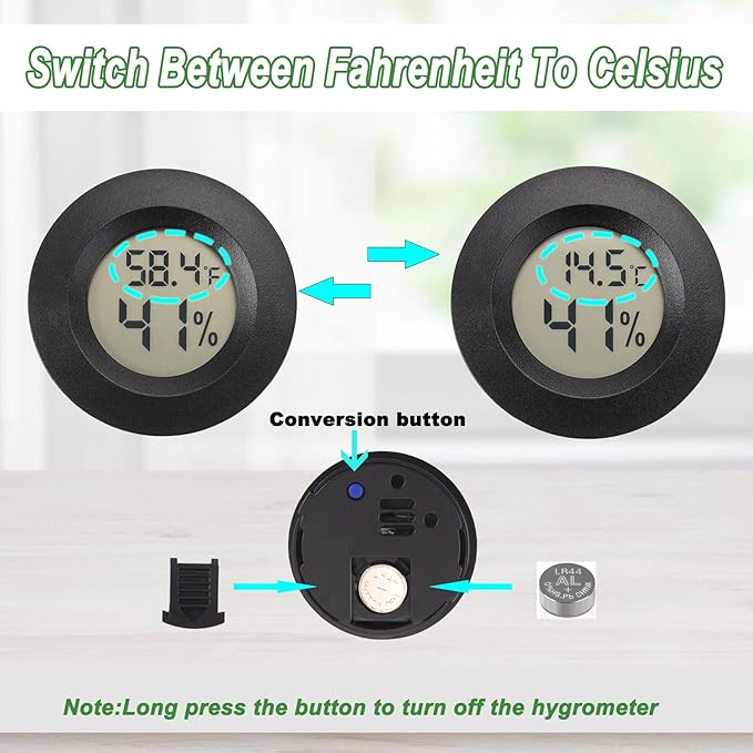 Mini Hygrometer Thermometer Digital Humidity Meter Indoor/Outdoor Humidity Monitor Reptile Thermometer for Humidors Greenhouse Garden Cellar Fahrenheit(℉)/ Celsius(℃) 2 Pack