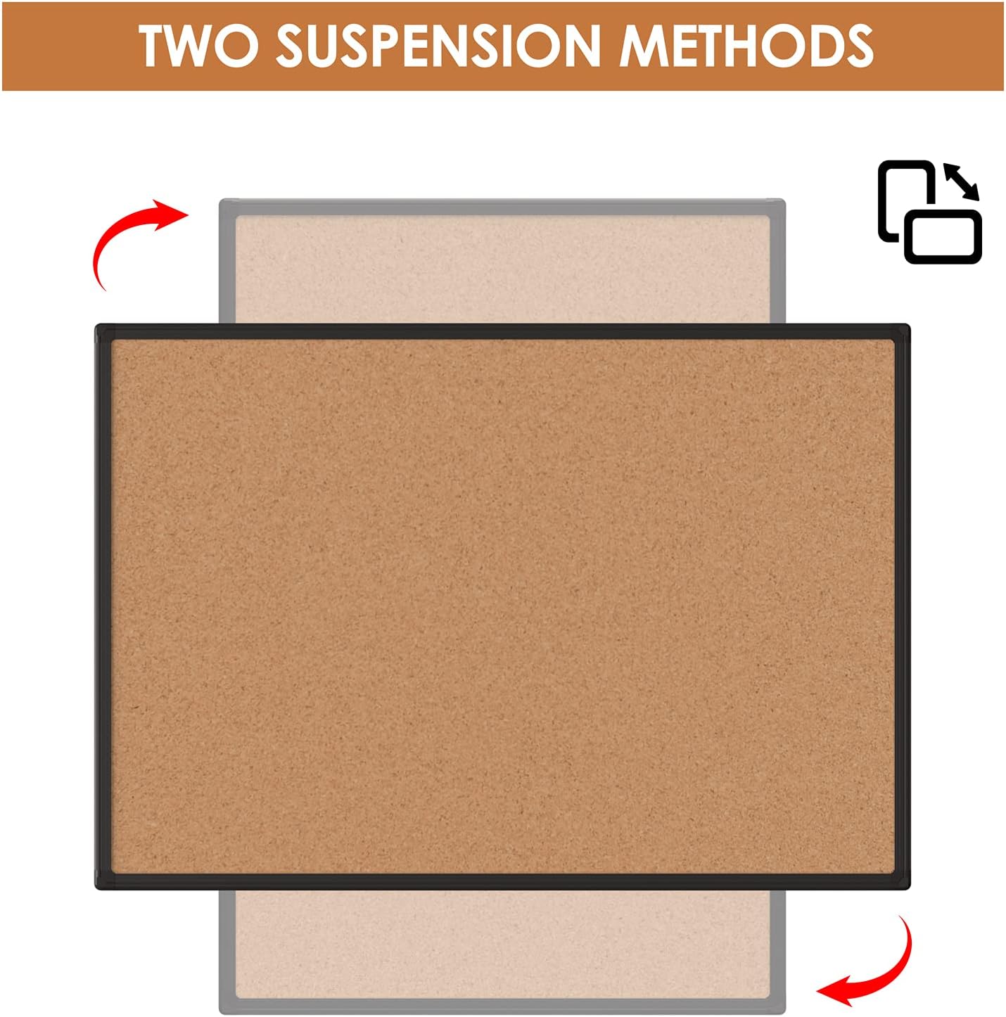 Board2by Bulletin Board 48 x 36, Black Aluminium Framed 4x3 Corkboard , Large Wall Mounted Notice Board with 18 Push Pins for School, Home & Office