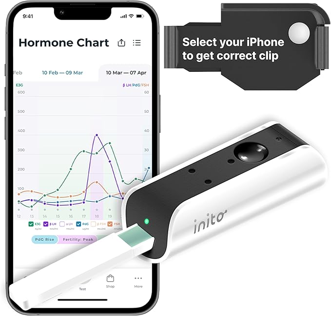 Inito Fertility Monitor & Hormone Tracker for Women | Estrogen, LH, PdG (Urine Metabolite of progesterone), FSH | Track and Confirm Ovulation | Includes 15 Test Strips (iPhone 15)