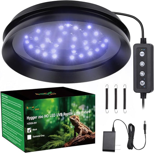 UVB Light for Reptiles with Dimming UVA UVB Reptile Light Fixture with Timer LED UVB Bulb for Bearded Dragon Gecko Turtle Chameleon Lizard Snake Adjustable Brightness Reptile Tank Accessories 8W Black
