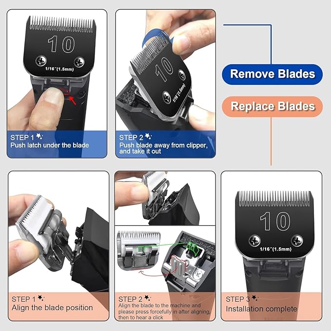 10 Blades Dog Grooming Blades Compatible with Andis/Oster A5/Wahl KM-10 Series Dog Clippers,Detachable Clipper Replacement Blade,Black (5PCS Black-#10+3FC+4FC+5FC+7FC)