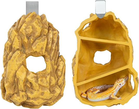 REPTIZOO Reptile Hide Hookable Multi-Levels Hideout Resin Reptile Cave Bearded Dragon Hideout Terrarium Accessories Decor for Reptiles, Amphibians, Snakes, Lizards,Leopard Gecko