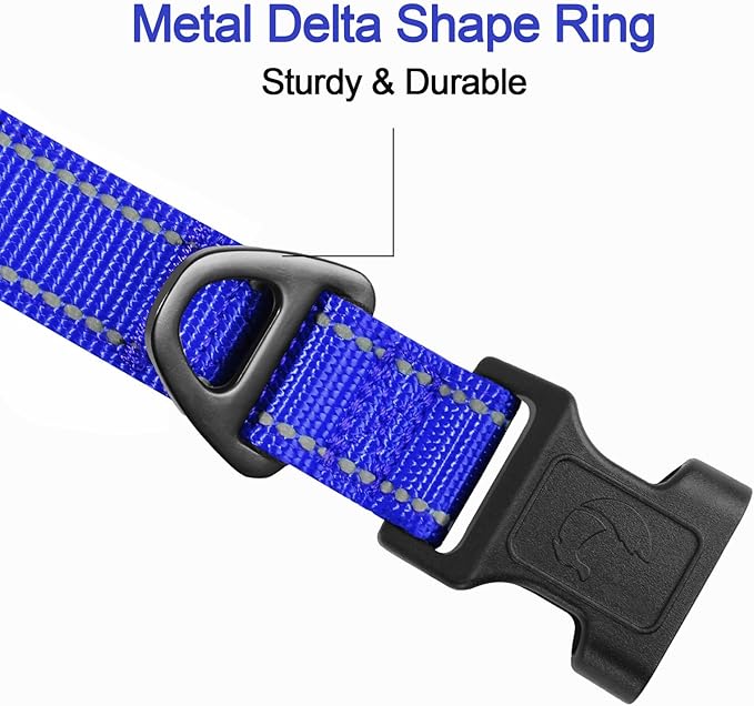Joytale Reflective Dog Collar, Soft Neoprene Padded, Metal D-Ring, Nylon Pet Collar Adjustable for Puppy and Small Dogs, Navy Blue, XS