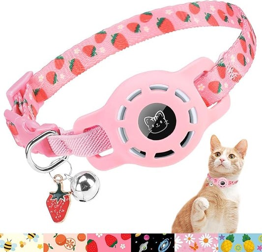 BINGPET AirTag Cat Collar with Bells, Upgraded Safety Elastic Cat Collar with Airtag Cat Collar Holder, Anti-Lost Cat Collars for Girl Boy Cats, Anti-Suffocation Kitty Puppy Collars