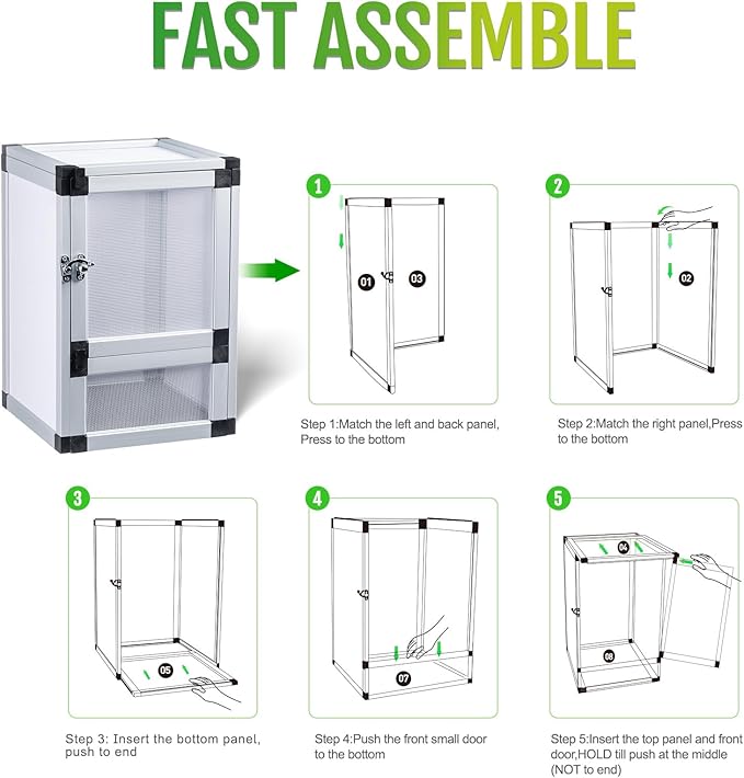 Hybrid Reptile Cage Toxirium 18"x18"x36" with Aluminum Frame, PVC Side & Back Panels, Two Interchangeable Screen & Acrylic Front Doors, Ventilated Top Screen, Ideal for Chameleon, Lizards, Frogs