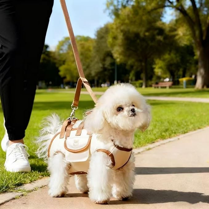 Portable Small Dog & Cat Pet Carrier Sling & Backpack for Small Dogs & Cats & Puppy, Dog & Pet Purse Bag Carrier Sling for Small Dogs with Dog Traction Leash, Crossbody Sling Carriers (Beige L)