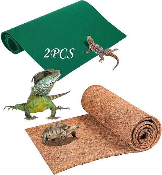 PINVNBY Reptile Carpet, 2 Sheets Lizard Terrarium Mat,Natural Coconut Fiber Substrate Bedding Habitat Liner Pads for Bearded Dragon Snake Bedding Gecko Tortoises Tortoise Chameleons