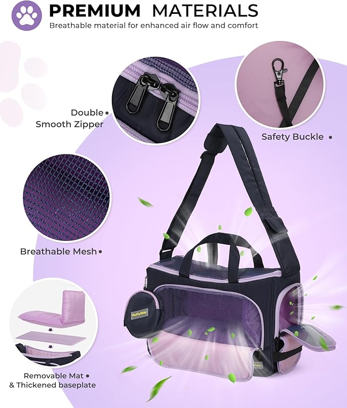 Small Dog Sling Carrier, Front Facing Dog Carrier Sling, Hands Free Pet Carriers Bag with Padded Adjustable Strap and Poop Dispenser Machine Washable for Small Dogs Cats Travel Outdoor-Black