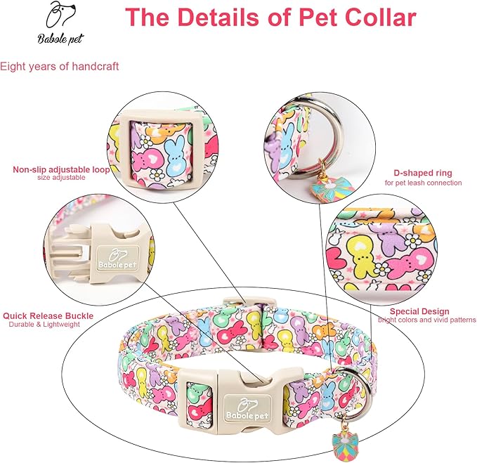 Easter Dog Collar for Giant Large Dogs - Colorful Bunny Print Easter Collar for Male Female Dogs, Lightweight Adjustable Spring Holiaday Dog Collars with Quick Release Buckle XL