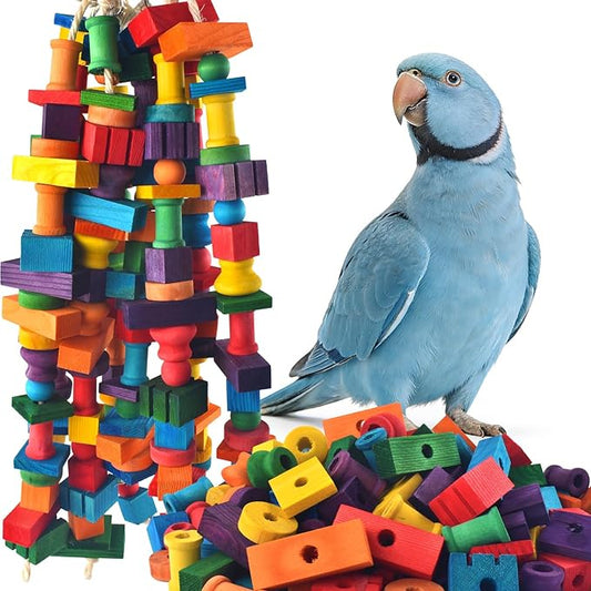 Bird Toys for Parrots, 200 Pcs Colorful Multi-Shaped DIY Wooden Blocks Craft, Natural Parrot Chew Training Foot Toy for Amazon African Grey Cockatiels Conure Monk Parakeet