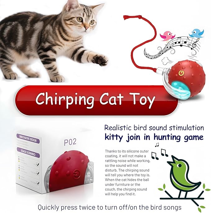 Interactive Cat Toys Ball - 2025 New Gen with 360° Auto-Rotation Smart Obstacle Avoidance,Includes 4 Cat Spiral Spring,Ideal Kitten Toys for Bored Indoor Cats (Yellow, Cat Toy Ball)