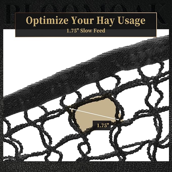 Bloomoak Knotless Slow Feed Hay Net with 4 Carabiner Clips for Horses/Open Top Hanging Hay Bag with Large Capacity for Full Day Feeding/Trailer (1.75" Hole for Slow Feed/ 2PCS, L 63 * 40")…