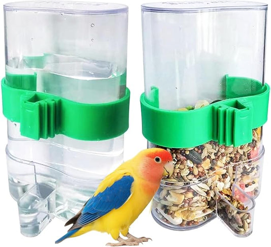 Automatic Bird Water Dispenser Parrot Water Feeder Bird Seed Food Container Parakeet Waterer Cockatiel Cage Accessories Automatic Feeding for Finch Lovebird Canary Small Birds(2Pcs)