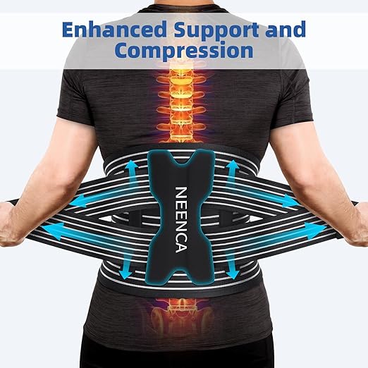 NEENCA Back Brace for Lower Back Pain Relief - Ergonomic Lumbar Support with Removable Steel Stays, Breathable Back Support Brace for Posture Correction, Sciatica, Herniated Disc, Scoliosis, Office Work, Lifting, Exercise (Black, Small)
