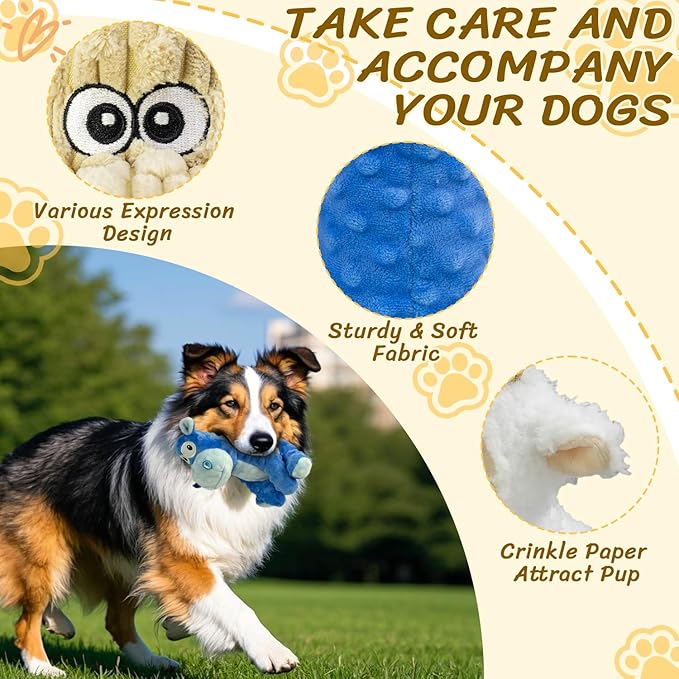 3Pack Squeaky Stuffed Dog Toys- Indoor&Outdoor Playing Toys for Large to Small, Durable Plush Toys to Keep Them Busy- Animal Shape Crinkle Toy