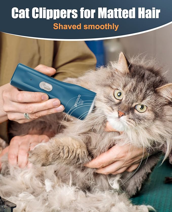 oneisall Pet Clipper for Cat Matted Hair, Pet Shaver for Cats Quiet Pet Clippers Waterproof Cordless Cat Clippers for Matted Hair Long Hair with Storage Bag (Green)