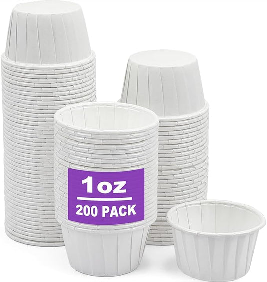CAMKYDE 200 pcs White Paper 1 oz Leak-Proof Disposable Ketchup Cups - Perfect for Parties, Birthdays, and More (Pack of 200)
