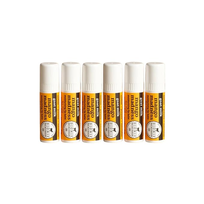 Dionis Goat Milk Skincare Scented Lip Balm, Beeswax, Shea Butter & Coconut Oil Self Care Made in The USA, Cruelty Free, Paraben Free Hydrating Moisturizer for Chapped Lips, Mango Madness, 0.28oz, 6pk