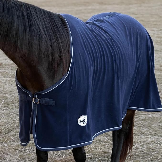 Jeffers Equine Elite Fleece Horse Cooler Blanket, 84 Inch – Soft, Adjustable Fit, Lightweight, Easy Care, Moisture Wicking Cooling Sheet with Surcingle for Post Exercise, Travel for Horses – Navy