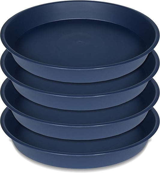 4 Pack of 18 19 inch Plant Saucer Drip Tray (16.6 inch Base), Heavy Duty Deep Plant Saucers for Pots, Plastic Flower Planter Water Trays for Indoors Outdoor (19", Blue)
