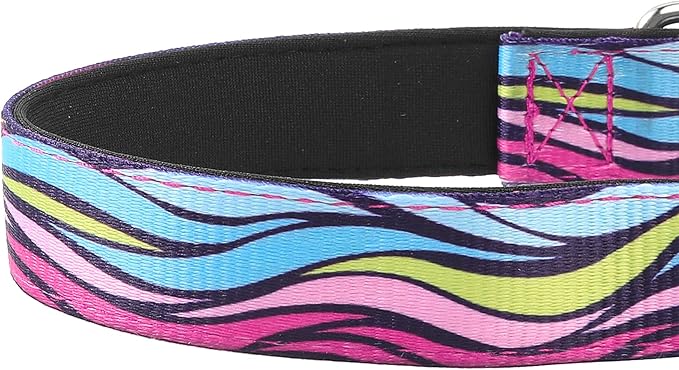 Reflective Dog Collar, Adjustable Soft Neoprene Padded Nylon Pet Collars with Buckle for Puppy and Small Dogs, Cats, Colorful Wave Pattern,S