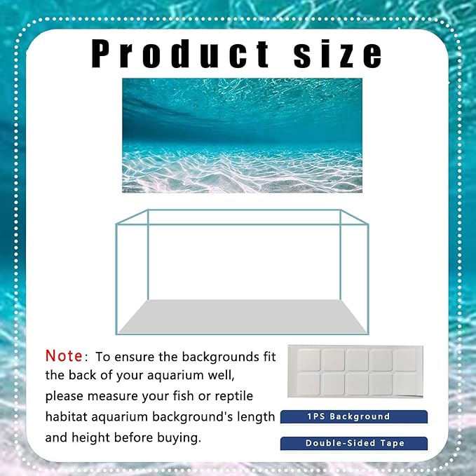 48X24IN Natural Undersea Aquarium Background, Undersea Beach Fish Tank Background, with 8 EVA Double-Sided Tape