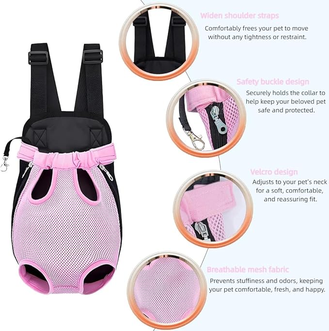 Pet Dog Carrier Backpack, Portable Breathable Mesh Chest Carrier, Polyester Woven Double Shoulder Pet Bag for Outdoor Adventures (Pink, Medium)