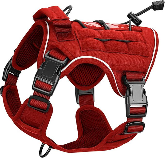 Heavy-Duty Tactical Dog Harness for Large Dogs, No Pull Adjustable Reflective Pet Vest with Molle System, K9 Military-Grade Control for Service Training, Outdoor & 10+ Breeds, Red, Small