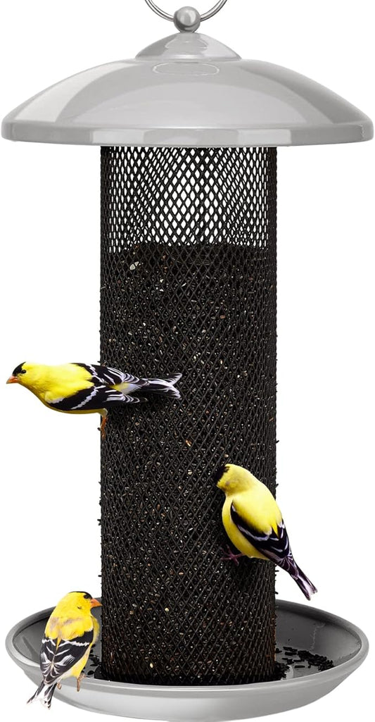 Kingsyard Finch Feeders for Outdoors Hanging, Metal Mesh Tube Bird Feeder for Nyjer/Thistle Seed, 2.5 lbs Large Capacity (Grey)