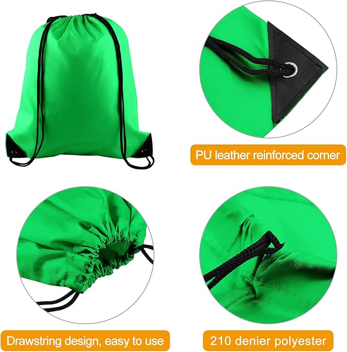KUUQA 100Pcs Green Drawstring Backpacks - Bulk Gym Sport Travel Bags