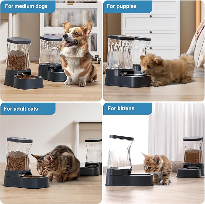 Gardner Pet Automatic Dog Water Dispenser Gravity Stainless Steel Waterer & Food Feeder Set, 100% BPA Free Large Capacity Feeding Bowls for Medium & Large-Sized Dogs Cats Other Pets -(1 Gallon x2)