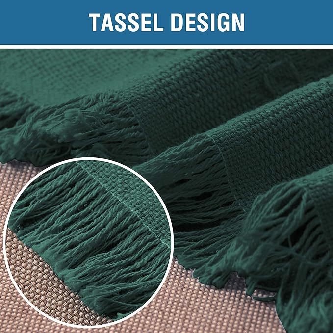 H.VERSAILTEX Cotton Sofa Covers Couch Cover Sofa Slipcover for Most Shape Sofas, Feature Thick Woven Jacquard Seamless with Tassels, Multi-Use Decorative for Couch (Medium: 71" x 91", Green)