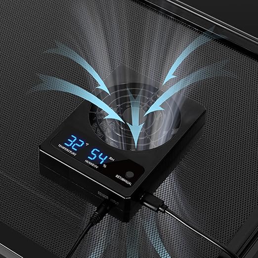 Reptile Terrarium Thermometer Hygrometer with Dehumidifier Ventilation Fan for Pet Rearing Box Reptile Tank LED Digital Thermometer and Humidity Gauge for Snake Bearded Dragon Gecko