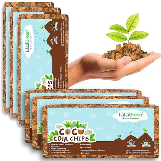 LaLaGreen Coconut Coir Chips for Plants (500g, 6 Pack) Indoor Herb Garden Seedling and Plant, Outdoor Planting Soil Vegetable Flower Orchids, Organic Compressed Coco Fiber Husk Chips Brick Peat Moss