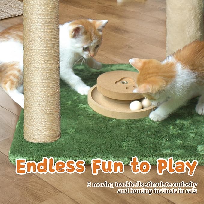 Cat Scratching Post 28 Inches Small Cat Tree Tower with Hammock, Cat Toy Wooden Interactive Condo for Kitten and Adults Cat