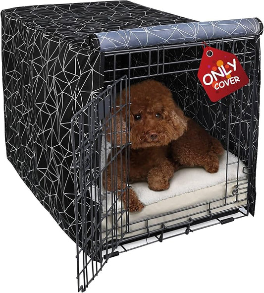 Explore Land Pattern Dog Crate Cover for 48 Inches Wire Cage, Heavy-Duty Polyester 1 2 3 Doors Standard Metal Pet Kennel Enclosure (Brief Polygonal)