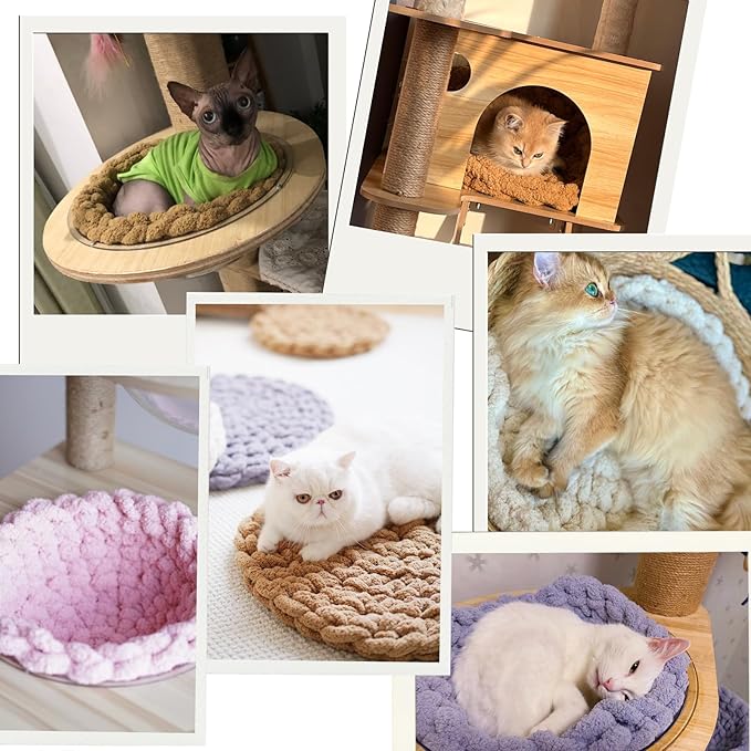 Cat Knitted Bed Mat, Extra-Soft Washable Warm Round Pads Cushions for Indoor Kittens, Cat Trees Towers, Perfect for Kneading and Sleeping (Green,Small)