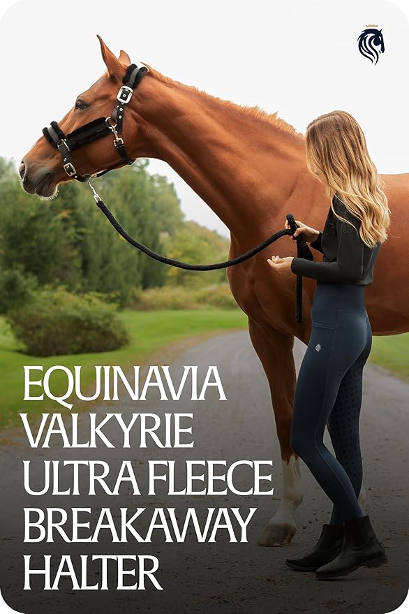 Equinavia Valkyrie Ultra Fleece Breakaway Horse Halter | Padded Fleece Adjustable Safety Halter with Nylon Webbing - Black/Black - Cob