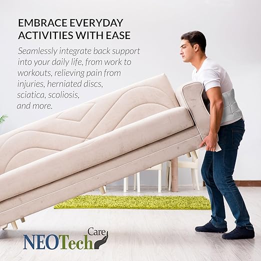 NeoTech Care Adjustable Double Pull Lumbar Brace/Lower Back Belt (Grey, Size XXXL)