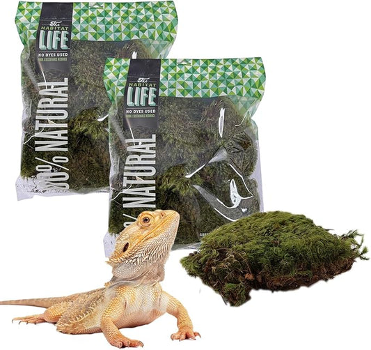 The Habitat Life - Natural Mood Moss - for Reptiles, Amphibians & Invertebrates Terrariums - Moisture-Retaining - Humidity Control - Soft Bedding - Dye-Free & Safe - Medium - 2 Pack