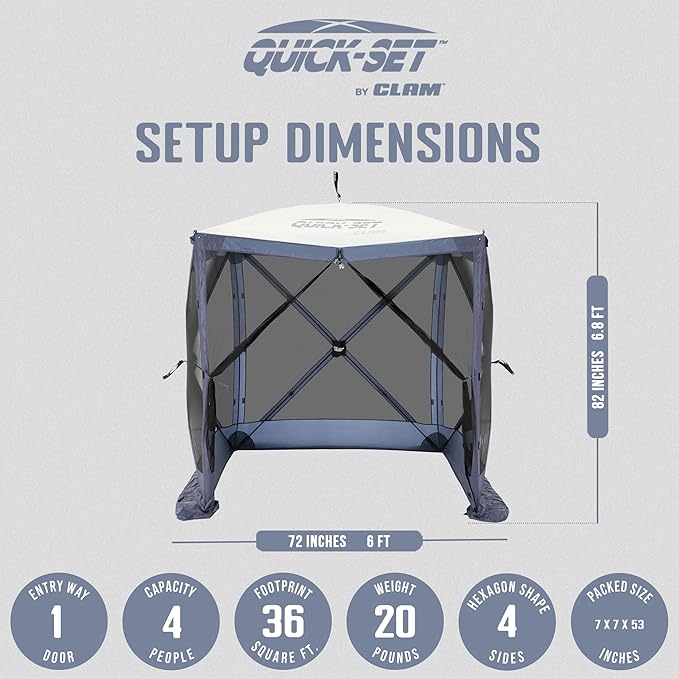CLAM Quick Set Traveler 6 x 6 Ft Portable Outdoor Shelter, Blue + Clam Quick Set Screen Hub Tent Wind & Sun Panels, Accessory Only, Blue (3 Pack)