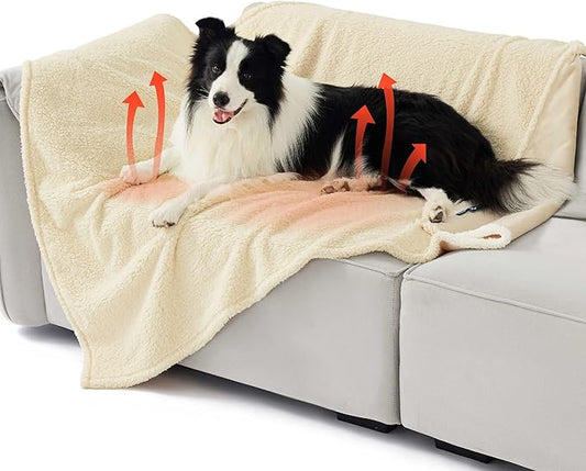 Bedsure Self Warming Blanket for Extra Large Dogs - XL Cat Waterproof Blanket Washable for Couch Protection, Sherpa Fleece Puppy Blanket, Soft Plush Reversible Throw Furniture Protector, 50x60, White