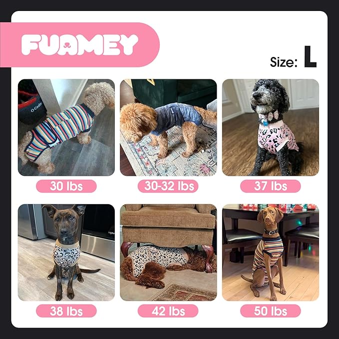 FUAMEY Recovery Suit for Dogs After Surgery,Soft Breathable Dog Bodysuit E-Collar & Cone Alternative Surgical Suit,Male Female Dog Neuter Spay Suits Anti Licking Wounds Onesie Dark Blue Stripes L