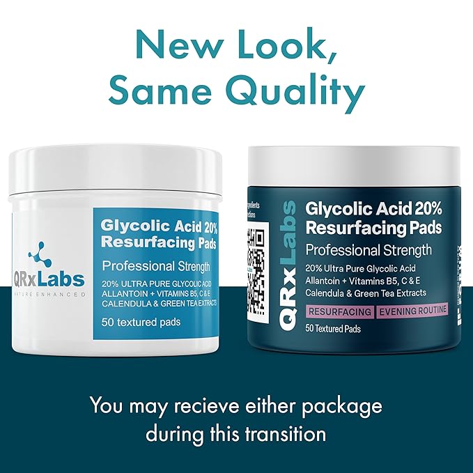 Glycolic Acid 20% Resurfacing Pads for Face & Body with Vitamins B5, C & E, Green Tea, Calendula, Allantoin - Exfoliates Surface Skin and Reduces Appearance of Fine Lines and Wrinkles - 2PK