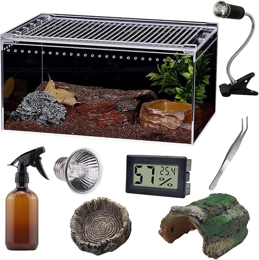 Reptile Terrarium - Amphibian Tank Starter Kit, Eco Rainforest Feeding Box, Amphibian Feeding Box, Suitable for breeding Lizards, Snakes, Chameleons,Jumping Spiders