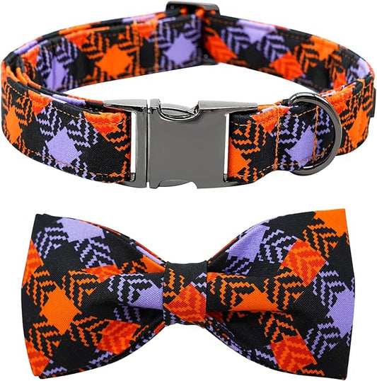 Halloween Dog Collar, Pet Collar Bow Plaid Collars Girl Boy Holiday Pet Collars Gift Bow Dog Collar Cute Soft Puppy Collar for Small Dogs